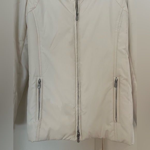 Zara vintage light puffer jacket w. adjustable belt & real fur collar Size S EUC - Picture 10 of 14